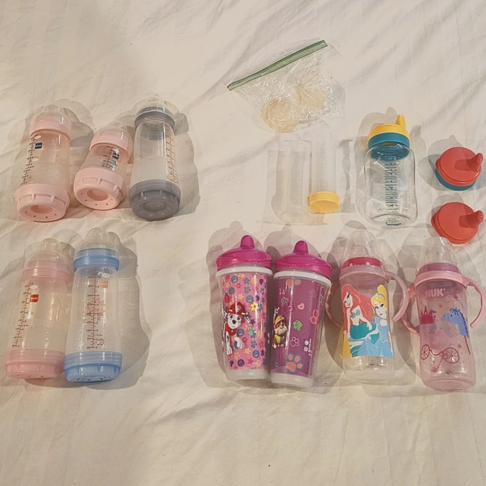 Lot of Nuks and Mam sippy cups and bottles